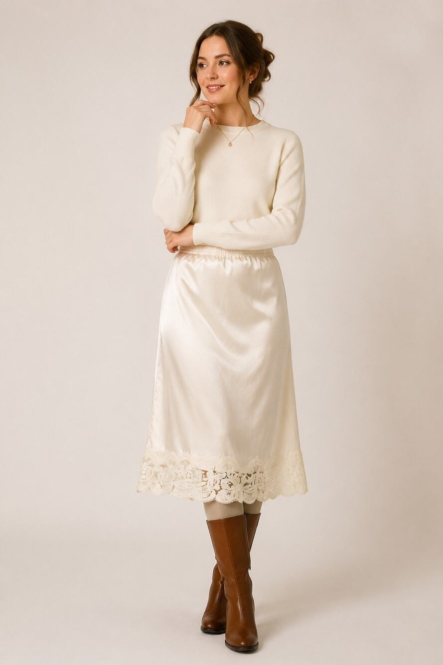 Vintage 1970s Vanity Fair Ivory Antron III Nylon Half Slip S Lace Coquette USA